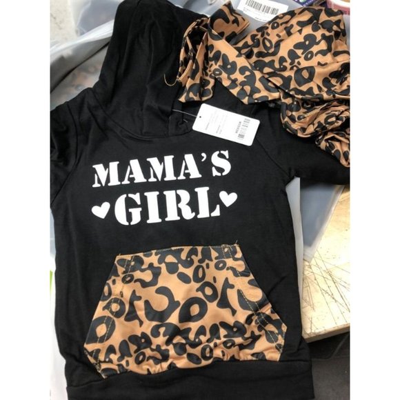 Baby Girl Hooded Long Sleeve Printed Leopard & Black set. - Picture 2 of 2